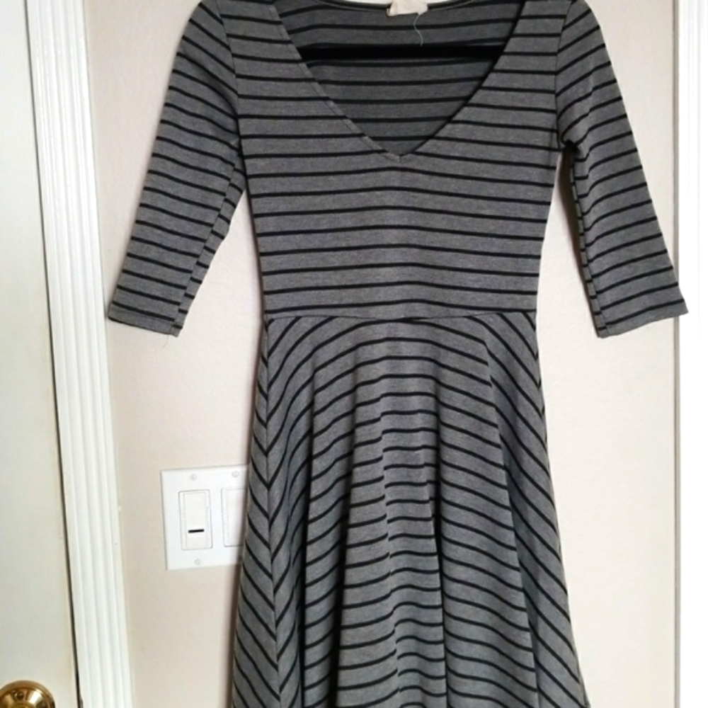 Pins & Needles Gray & Black Striped 3/4 Length Sleeve Emo Grunge Skater Dress